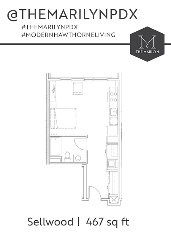 A floor plan for a 467 sq ft Sellwood property.