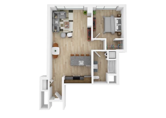 a floor plan of a house with a bedroom and a living room