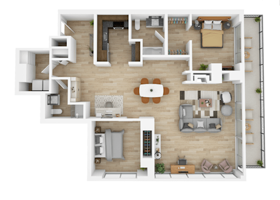 a floor plan of a house with furniture and a fireplace