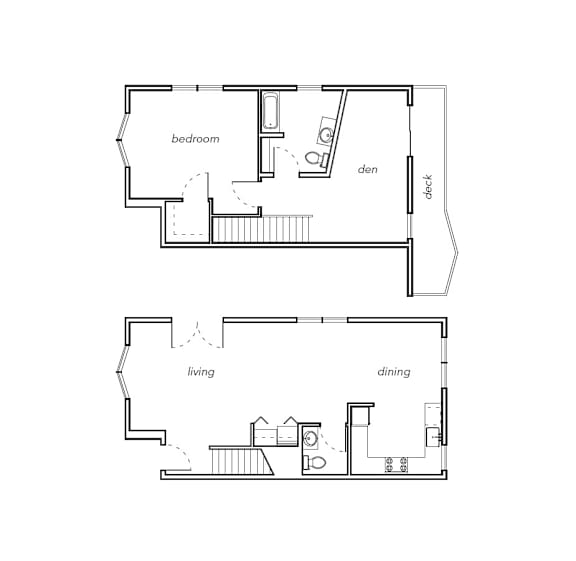 A floor plan of a house with a bedroom, living room, and dining room.