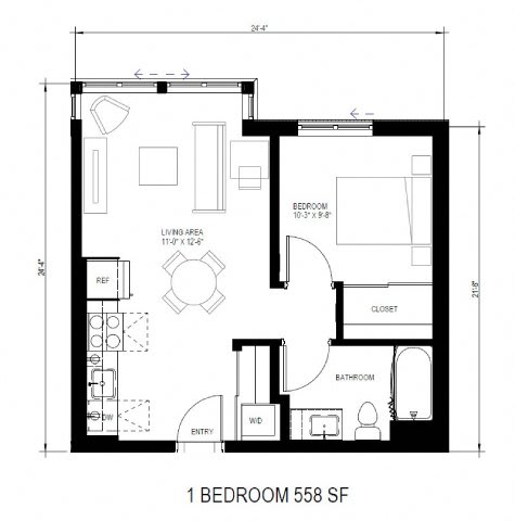a floor plan of a 1 bedroom 550 sq ft house