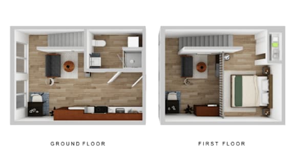 a rendering and a floor plan of a room