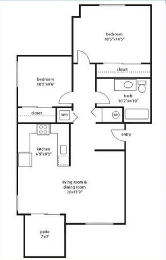 Tourtdale Terrace Floorplan_Two Bed One Bath A
