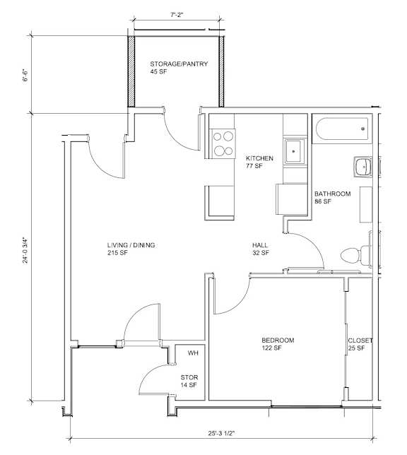 A floor plan of a house with labeled rooms and their sizes.