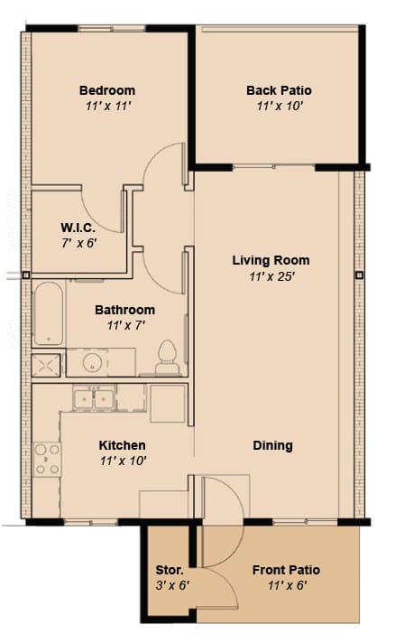 A floor plan of a house with labeled rooms and their dimensions.