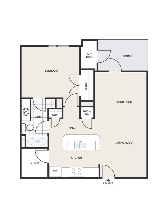 a floor plan of a studio apartment with a bedroom and a living room
