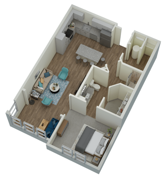Unit A2 Solarium 1-bedroom, 1-bath 882 sqft 3D floor plan at Canopy Park Apartments, Pelham