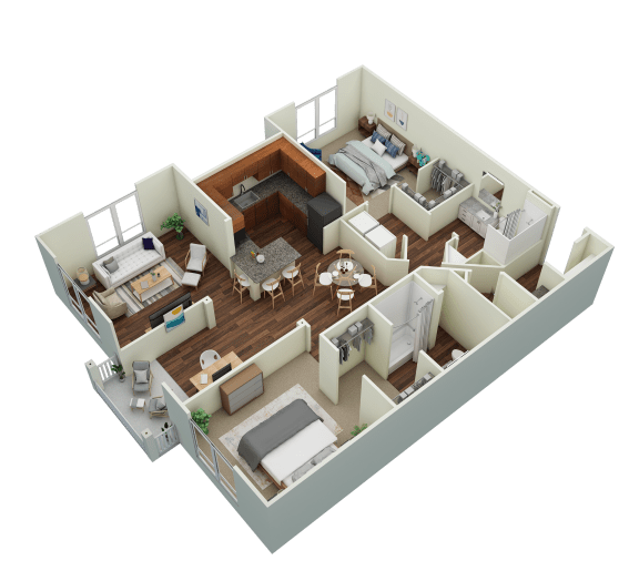 a 3d floor plan of a home with a bedroom and living room