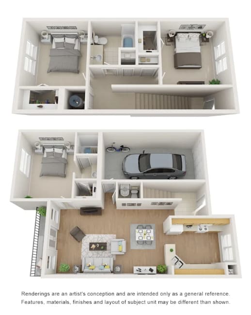 A floor plan of a small apartment with a kitchen, living room, and bedroom.
