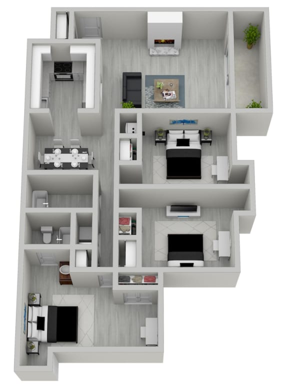 3-bedroom, 2-bathroom 1450 square foot floor plan at The Onyx Hoover Apartments