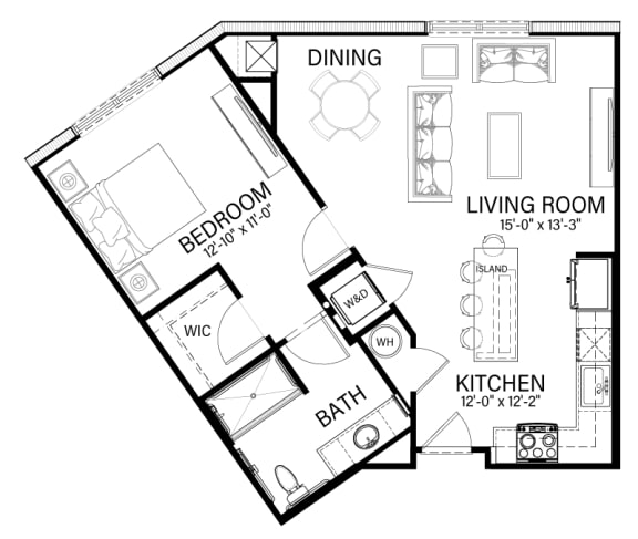 Large 1-bed, 1-bath floor plan at Greenlawn Manor Apartments in New Smyrna Beach, FL