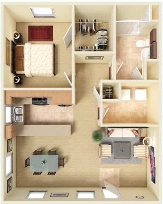 Bessemer Place 725 square foot one bedroom apartment floor plan