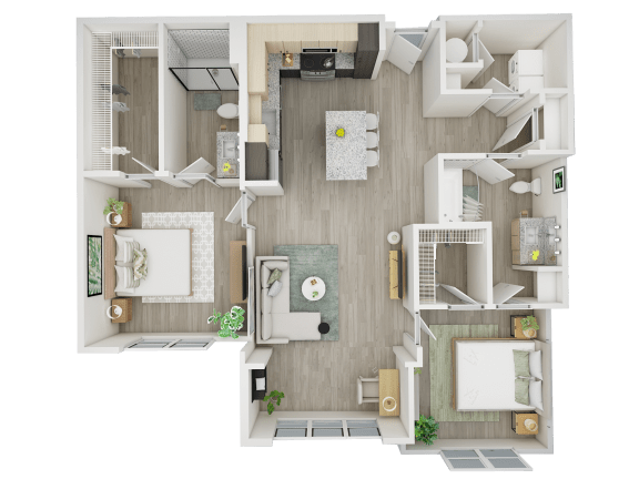 Retreat 1,144 square foot 2-bedroom, 2-bathroom floor plan
