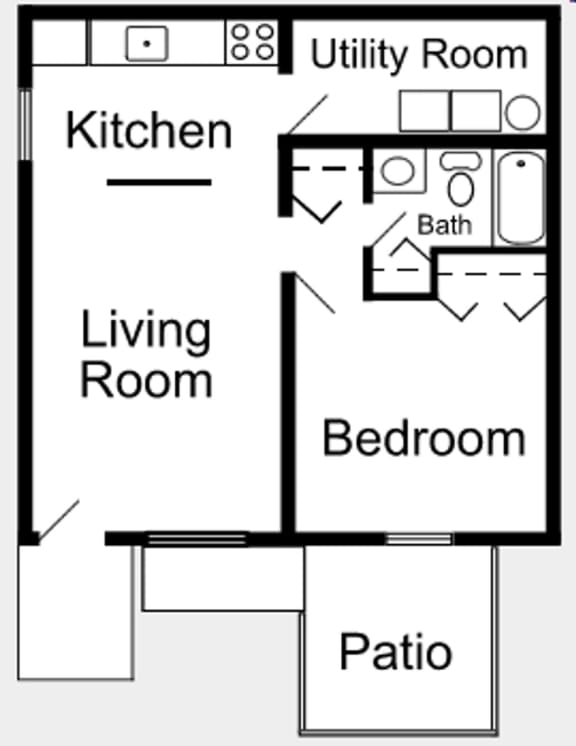 Floor Plan  The 1-bed, 1-bath 576 square foot floor plan at The Sands on Clearlake