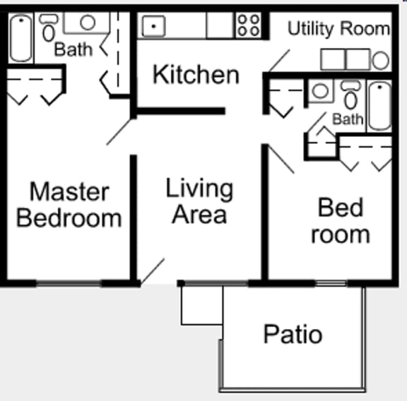 Floor Plan  The 2-bed, 2-bath 864 square foot floor plan at The Sands on Clearlake