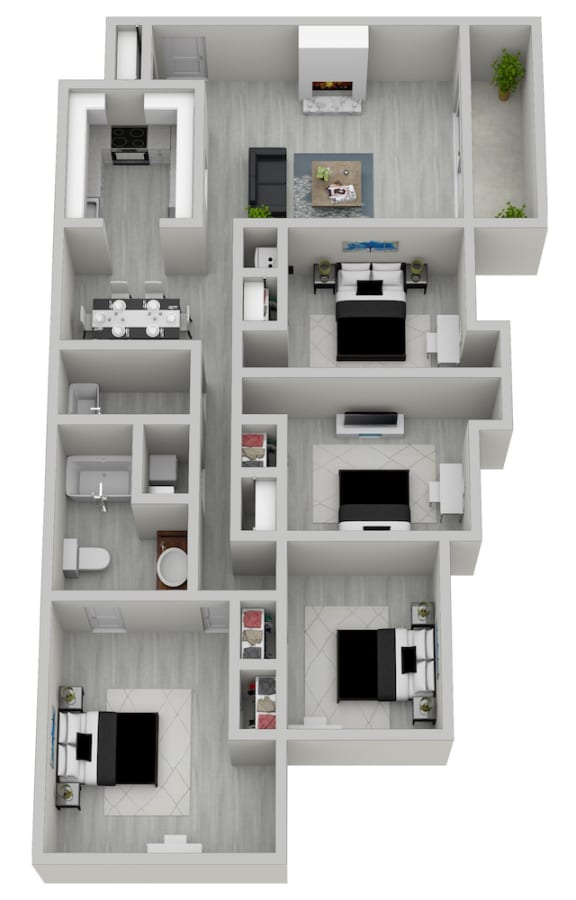 Floor Plan  4-bedroom, 2-bathroom 1650 square foot floor plan at The Onyx Hoover Apartments