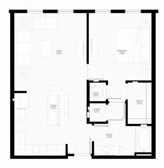 Unit A1 Accessible 1-bedroom, 1-bath 733 sqft floor plan at Canopy Park Apartments, Pelham, AL 35124