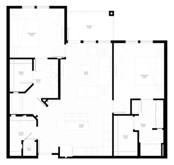 Unit B2 Balcony 2-bedroom, 2-bath 1,144 sqft floor plan at Canopy Park Apartments, Alabama