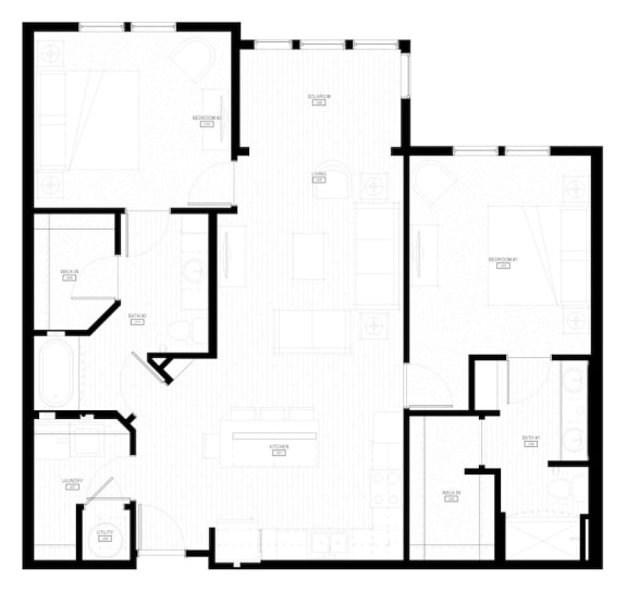 Unit B2 Solarium 2-bedroom, 2-bath 1,223 sqft floor plan at Canopy Park Apartments, Alabama, 35124