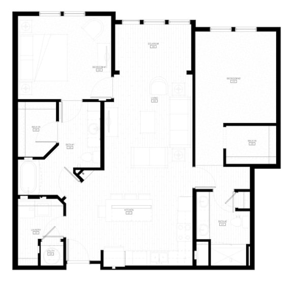 Unit B3 Solarium 2-bedroom, 2-bath 1,227 sqft floor plan at Canopy Park Apartments, Pelham, 35124