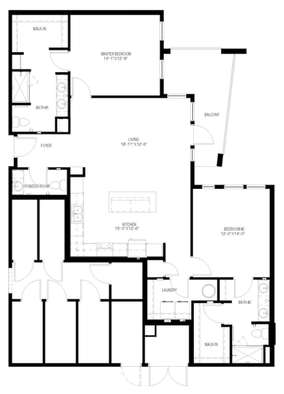 Polaris 2x2.5 floor plan at The Residences at The Green Apartments in Lakewood Ranch, FL