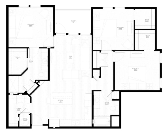 Unit C1 Balcony 3-bedroom, 2-bath 1,371 sqft floor plan at Canopy Park Apartments, Pelham