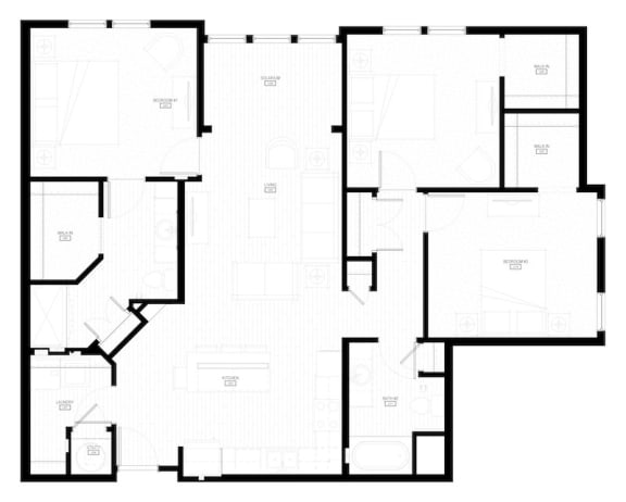 Unit C1 Solarium 3-bedroom, 2-bath 1,446 sqft floor plan at Canopy Park Apartments, Alabama