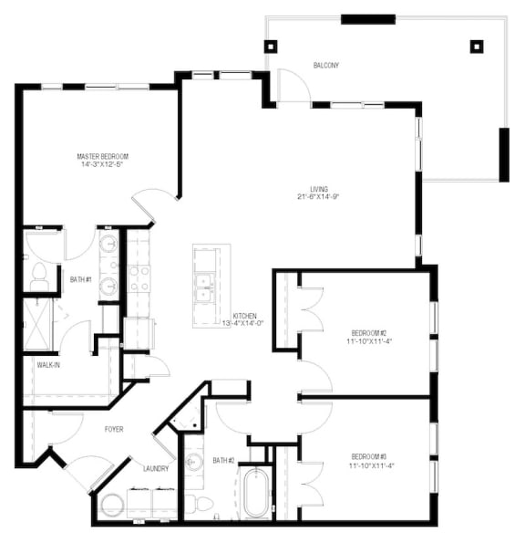 Tradewind 3x2 floor plan at The Residences at The Green Apartments in Lakewood Ranch, FL