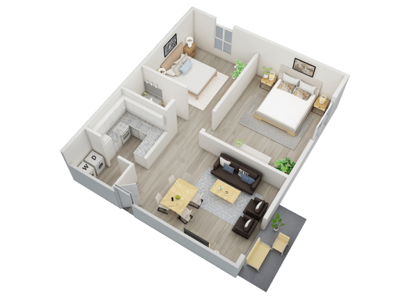 two-bedroom, 1-bathroom 698 square foot floor plan at Woodland Villas in Jasper, AL
