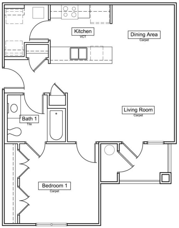 1 Bedroom Floorplan 701 SQFT