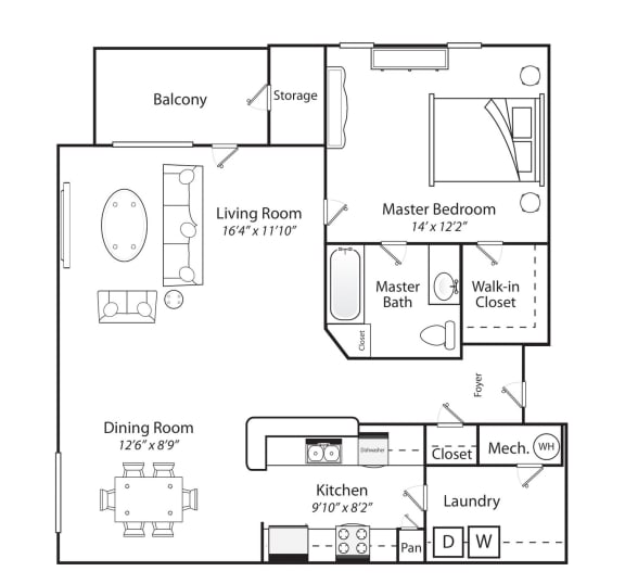 Floor plan 1 bed 1 bath