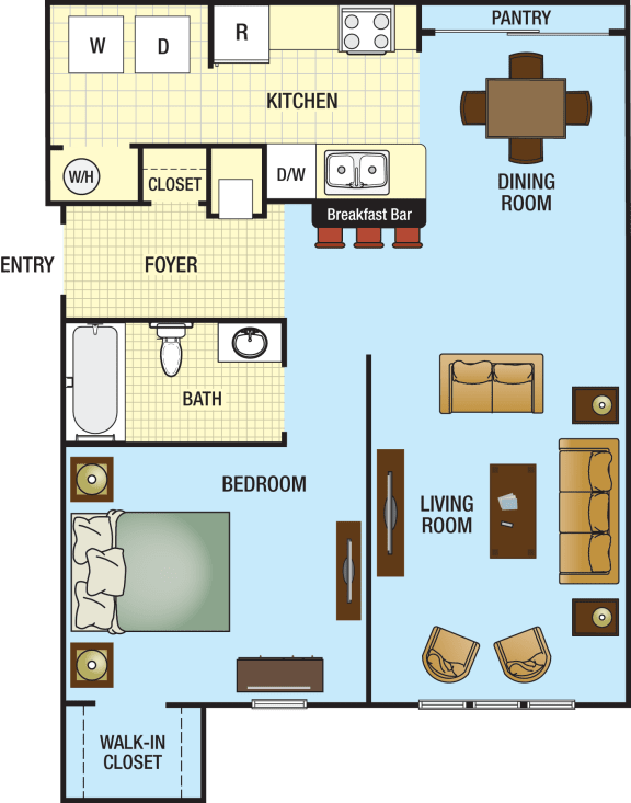 One Bedroom One Bathroom Floor Plan