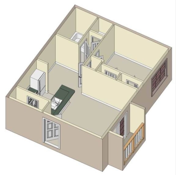 One Bedroom 660 sqft Floorplan at River Park Place Apartments, Vero Beach, FL, 32962