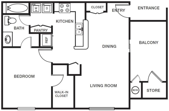 One bedroom one bathroom floorplan