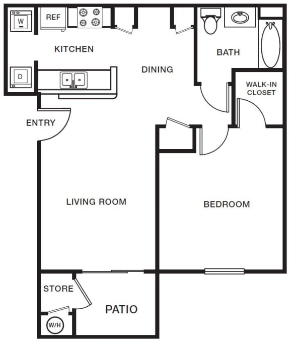 One bedroom one bathroom floorplan