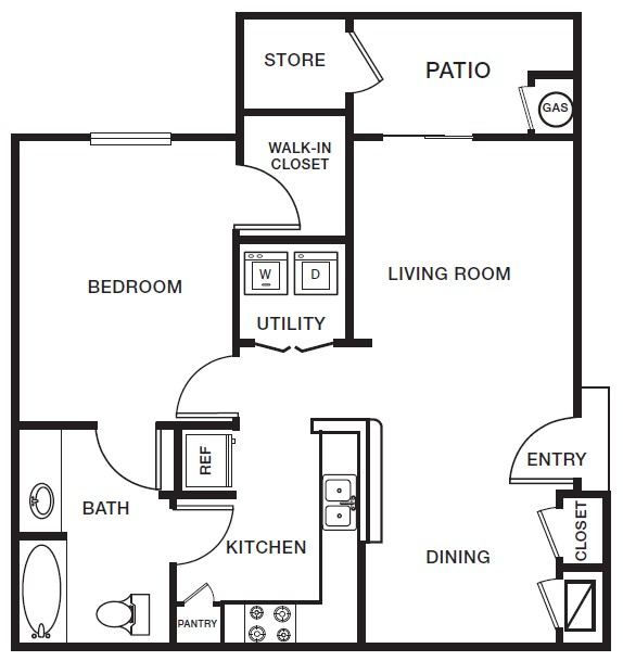 One bedroom one bathroom floorplan