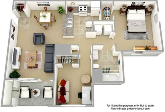 One bedroom one bathroom 867 sqft Floor Plan at The Landings at Markhams Grant Apartments, Woodbridge, VA, 22191
