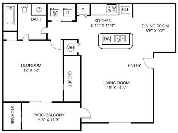 1x1 896 sqft - The Dilworth A2