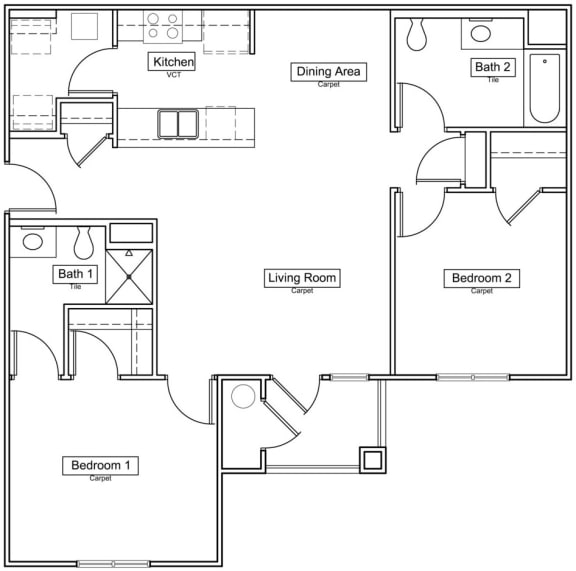 2 Bedroom Floorplan 1012 SQFT
