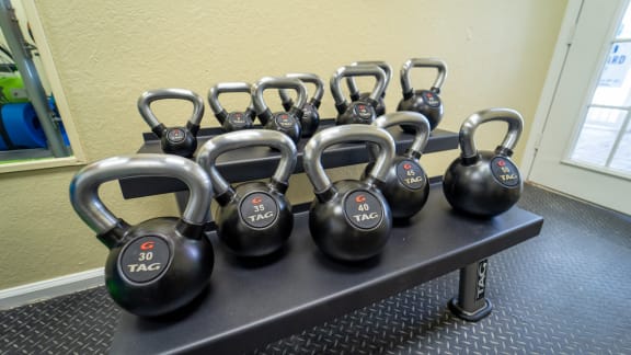 Fitness center equipped with kettlebells