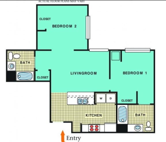 Two bedroom two bath floor plan