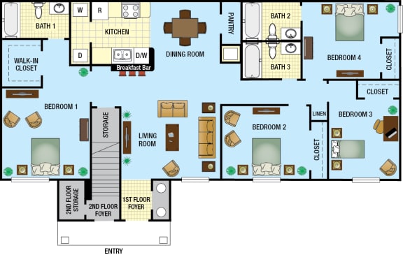 4 bed 3 bath floor plan