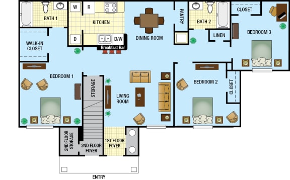 3 Bedroom 2 Bathroom Floor Plan