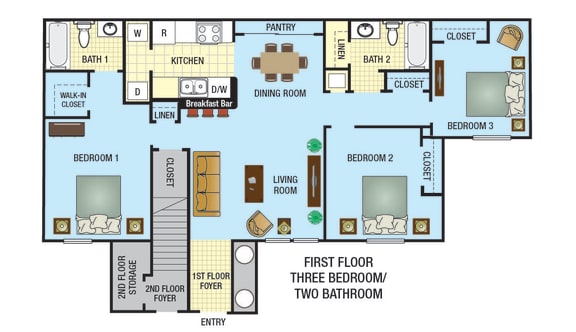 3 Bedroom 2 Bathroom Floor Plan 1st floor option