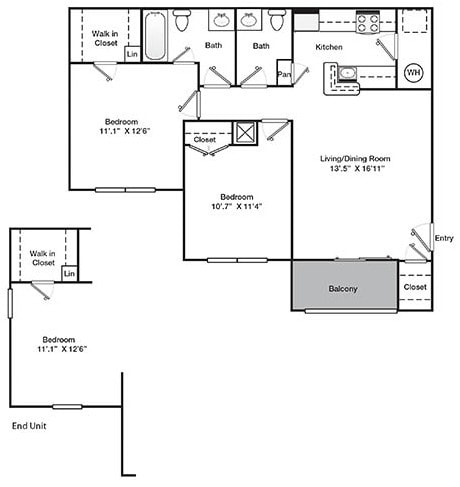 Two Bedroom One  and a Half  Bath 872 Square Feet