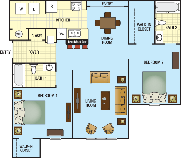 Two Bedroom Two Bathroom Floor Plan