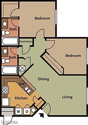 a floor plan of a house with a kitchen and bedrooms