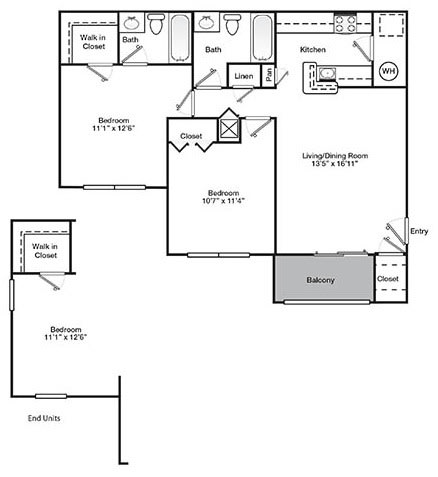 Two Bedroom Two Bath 895Square Feet