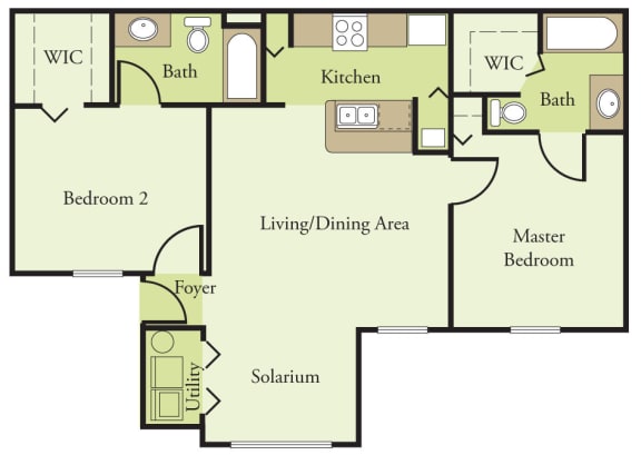 Two bedroom two bath floor plan