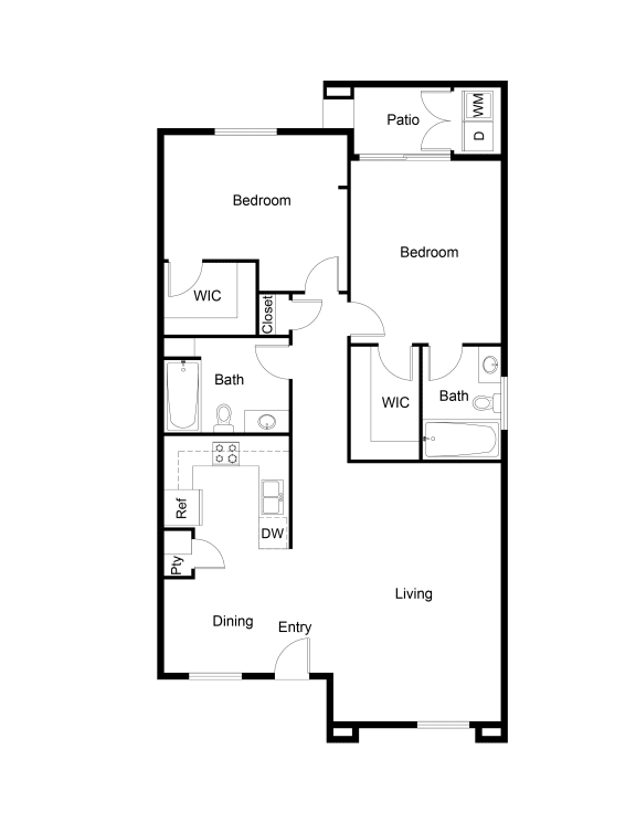 2 bedroom 2 bathroom floorplan